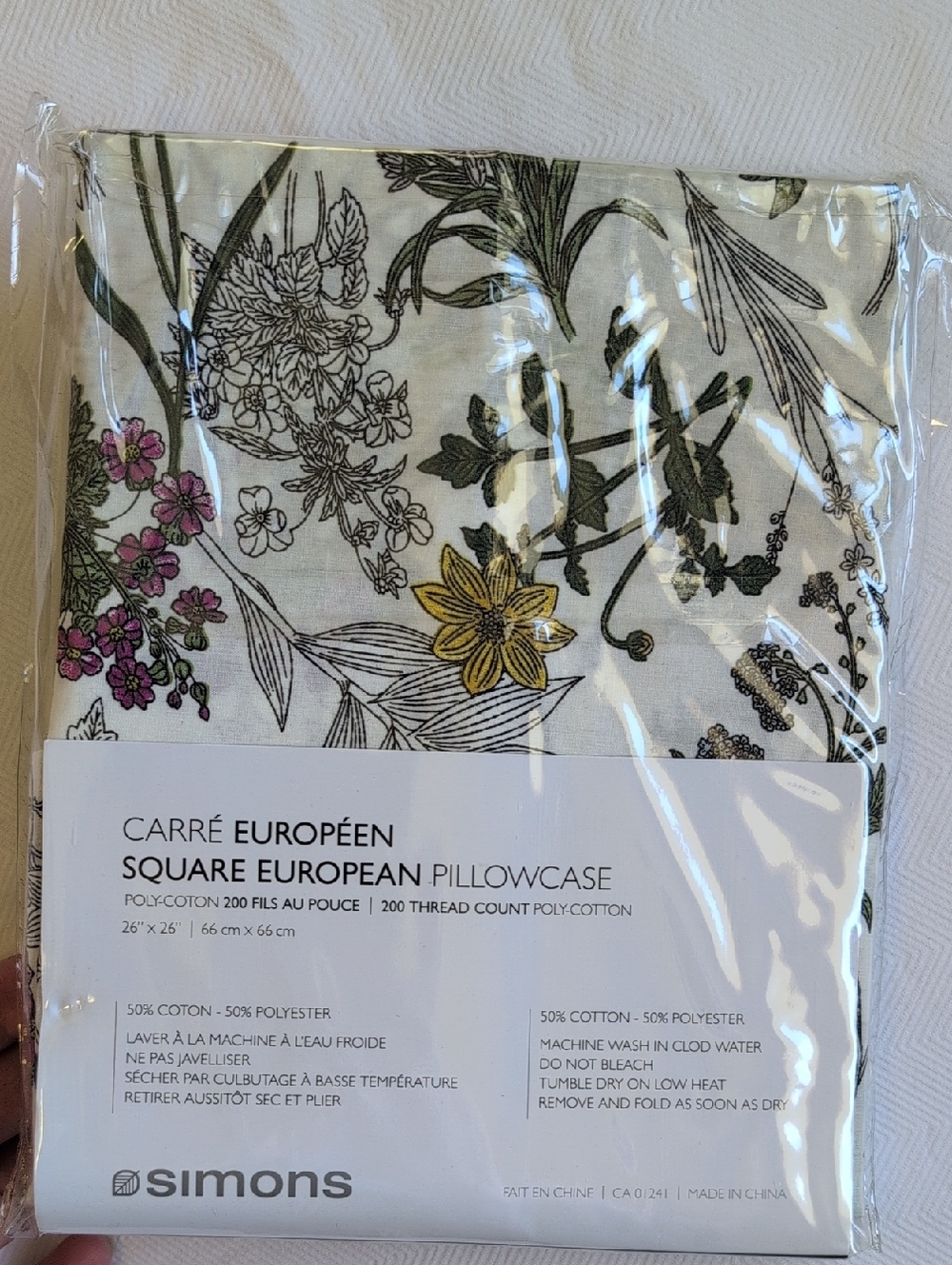 BNWT simons 3-pack wildflower floral square euro pillowcase lot 200 poly cotton - Picture 4 of 5